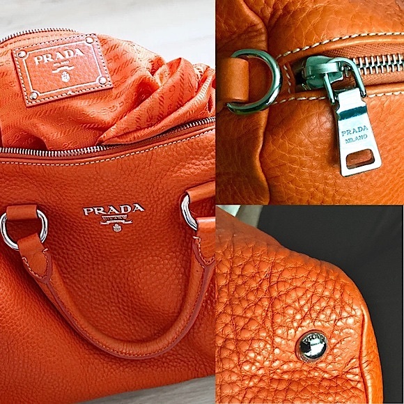 SOLD Prada Boston Bag Vitello Daino Orange Leather Handbag 194 Dust Cover - Picture 10 of 16